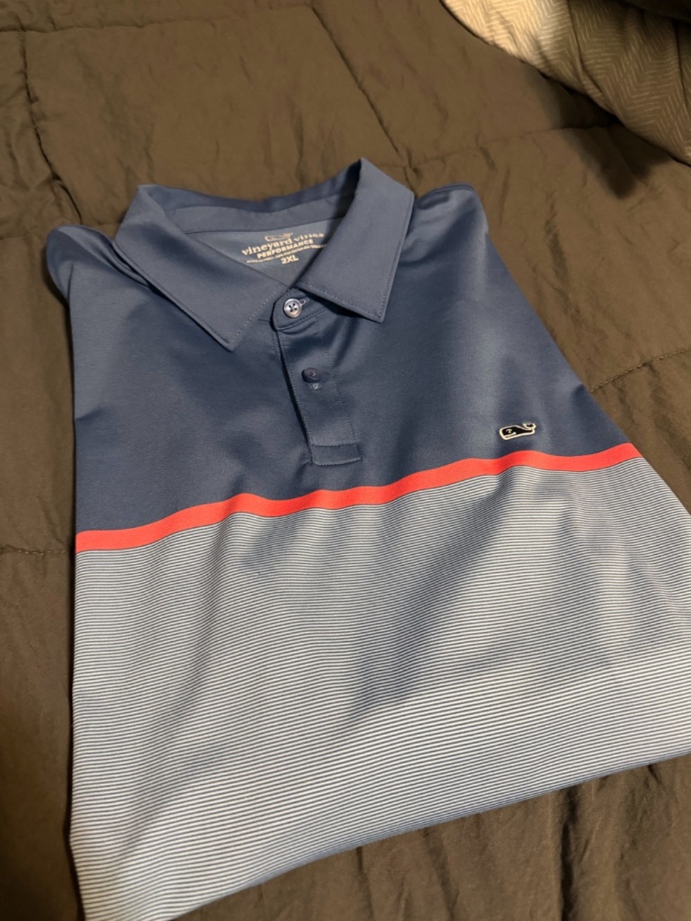 Vineyard Vines Navy & Light Blue Striped Men’s Performance Polo wRed Stripe XXL